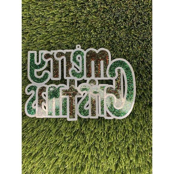 Vintage Merry Christmas Stained Glass Like Suncatcher Ornament Hang Holiday 5" - Picture 2 of 4